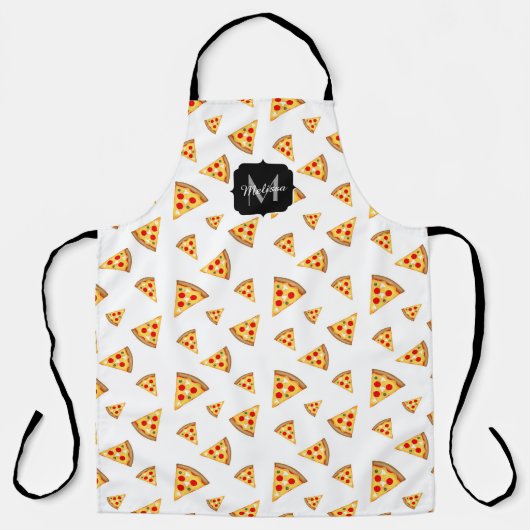Tablier Cool et fun pizza tranches motif Monogram blanc (Recto)