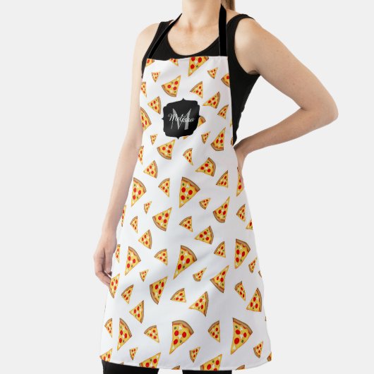 Tablier Cool et fun pizza tranches motif Monogram blanc (Insitu)