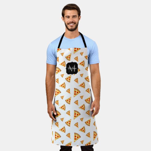 Tablier Cool et fun pizza tranches motif Monogram blanc (Porté)