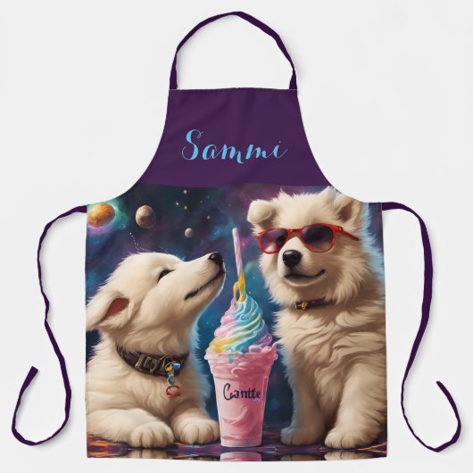 Tablier Cool Samoyed Puppies devant ce Milkshake Mondial (Recto)
