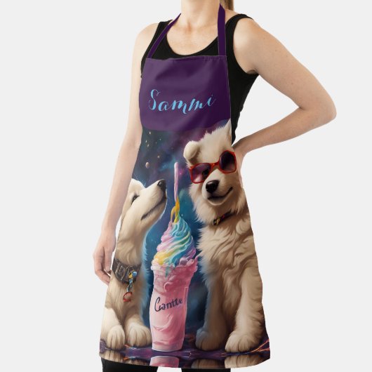Tablier Cool Samoyed Puppies devant ce Milkshake Mondial (Insitu)