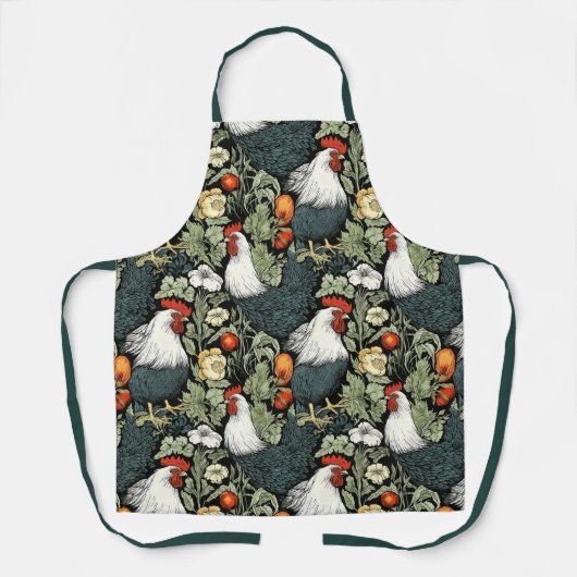 Tablier Coq dans le Jardin Vert William Morris Style (Recto)
