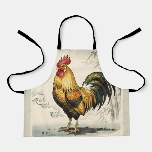 Tablier Coq doré art japonais (Recto)