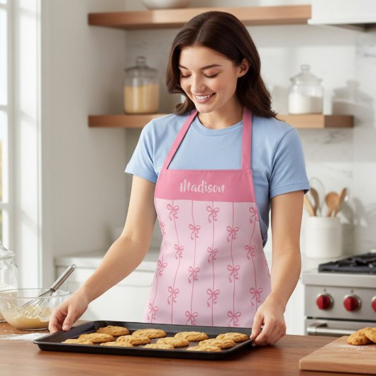 Tablier Coquette Bow rose Moderne Fille Nom personnalisé