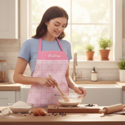 Tablier Coquette Bow rose Moderne Fille Nom personnalisé