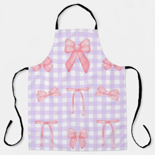 Tablier Coquette En vichy pourpre & Bow rose