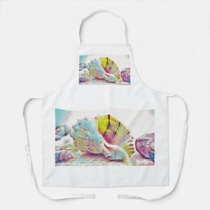 Tablier Coquillages bleu rose aquarelle Apron