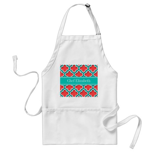 Tablier Corail Rouge, Teal Moroccan #5DS Monogramme du nom (Devant)