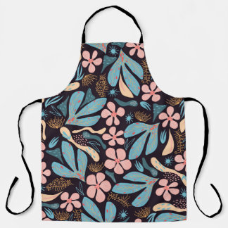 Tablier Coral Blue Floral Dark Print