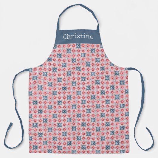 Tablier Coral Blue Star Pattern Personalized Name (Recto)
