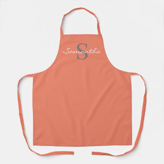 Tablier Coral moderne Orange Script Nom monogramme (Recto)