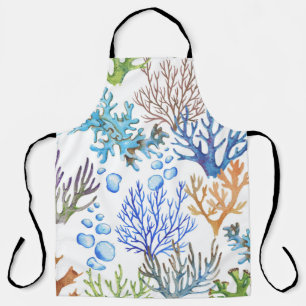 Tablier Coraux dessinés à la main : motif sous-marin.