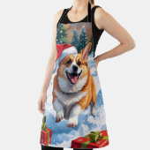 Tablier Corgi coule en neige avec Casquette de Noël (Insitu)