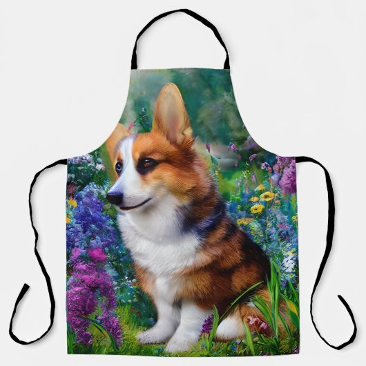 Tablier Corgi dans le jardin (Recto)