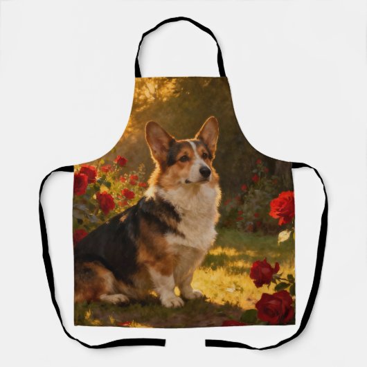 Tablier Corgi dans les Roses I (Recto)