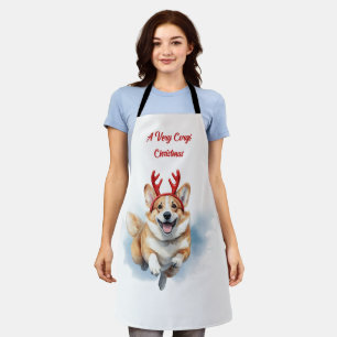 Tablier Corgi de Noël avec des bois de rennes bondissant