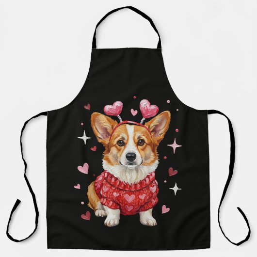 Tablier Corgi Mignon Cœur Saint Valentin (Recto)