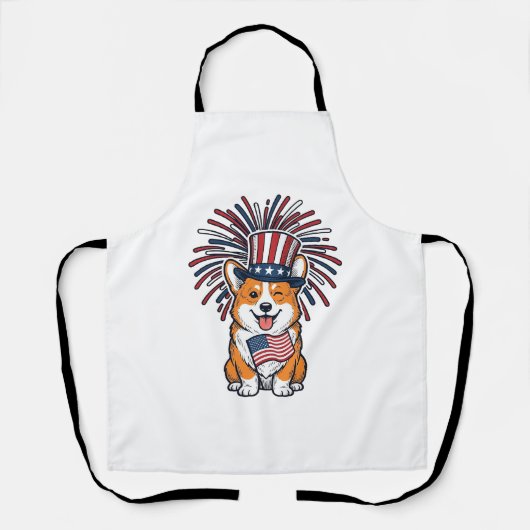Tablier Corgi Patriotique Feu d'Artifice Chien Conception (Recto)
