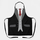 Tablier Costume noir Cravate rouge et gilet (Recto)