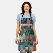 Tablier Cosy Hygge Village Nordic Folk Art, personnalisé (Porté)