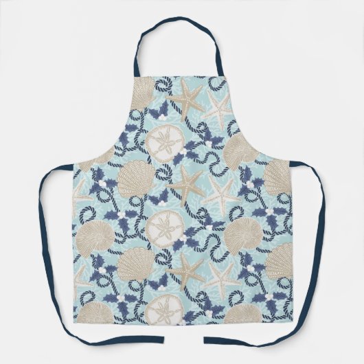 Tablier Cote de Noël Coastal Tropical Coques de mer -Bleu (Recto)