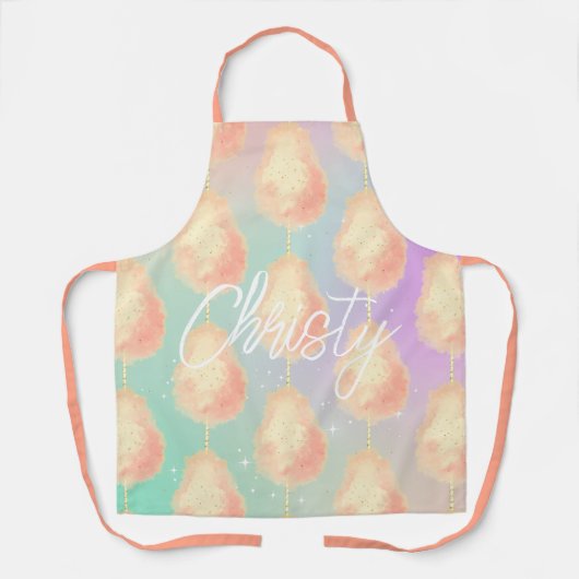 Tablier Coton bonbon étoile poussière pêche turquoise viol (Recto)