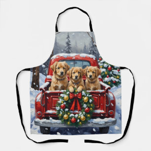 Tablier Coton de Tulear camion rouge de Noël vacances