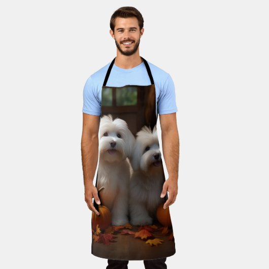 Tablier Coton De Tulear Chiot Automne Citrouille délice (Porté)
