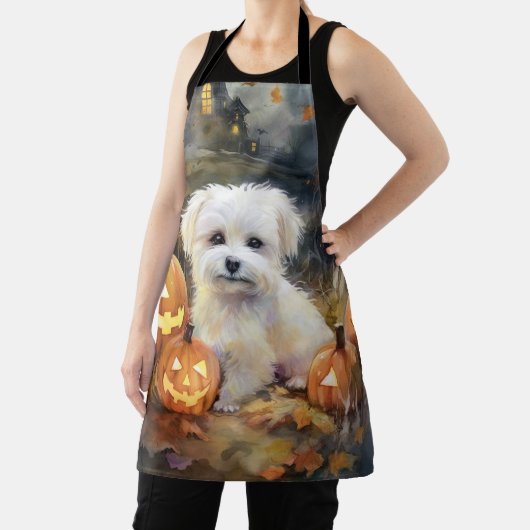 Tablier Coton De Tulear Halloween avec citrouilles effraya (Insitu)