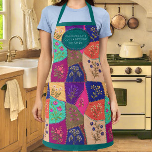Tablier Cottagecore Floral Brodé Patchwork Broderie
