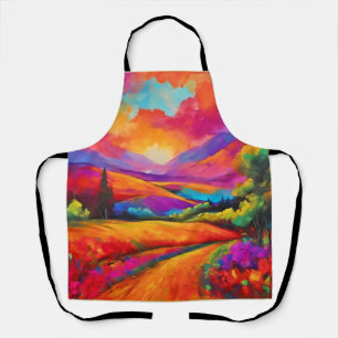 Tablier Coucher de soleil de montagne coloré peinture pays
