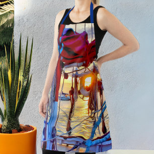 Tablier Coucher de soleil nautique à travers la voilier Li