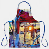 Tablier Coucher de soleil nautique à travers la voilier Li (Recto)