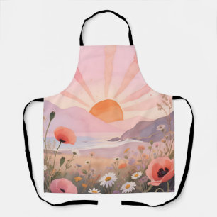 Tablier Coucher de soleil pastel dans une prairie de fleur