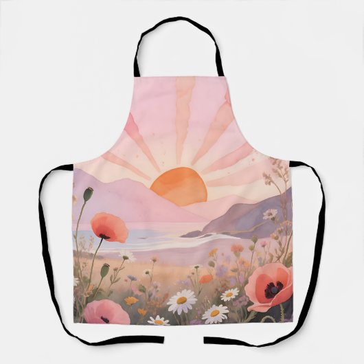 Tablier Coucher de soleil pastel dans une prairie de fleur (Recto)