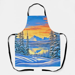 Tablier Coucher de soleil sur la montagne neigeuse