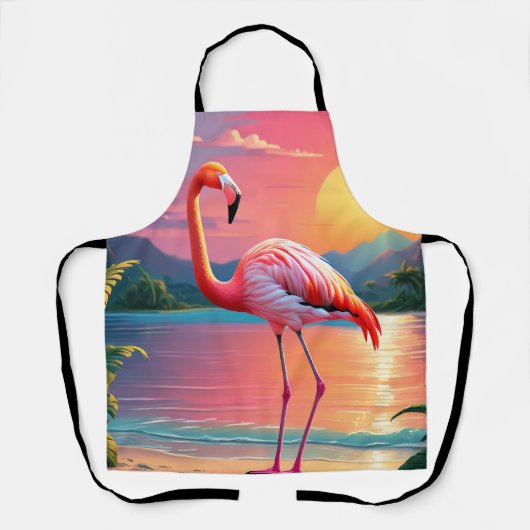 Tablier Coucher de soleil tropical aux flamants roses (Recto)