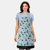 Tablier Couleur d'eau mignonne Motif neige hiver Nom perso (Porté)