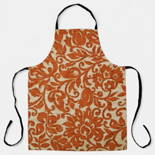 Tablier Couleur marron exotique motif floral javanais tiss
