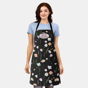 Tablier Couleur mignonne Personnalisée Rose & Blanc Fleurs