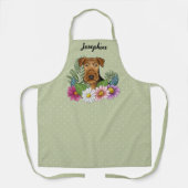 Tablier Couleurs de l'Airedale Terrier Fleurs et nom vert (Recto)