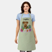 Tablier Couleurs de l'Airedale Terrier Fleurs et nom vert (Porté)
