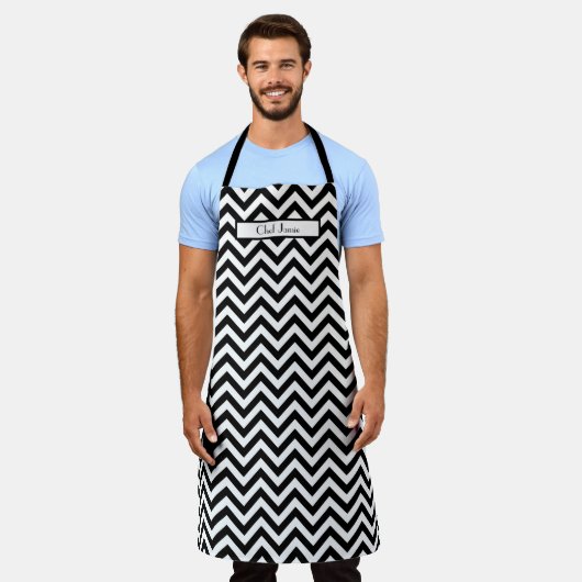 Tablier Couleurs DIY Chevron Rayé Noir Blanc (Porté)