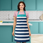 Tablier Couleurs modifiables avec bandes blanches Ajouter<br><div class="desc">Tablier personnalisé avec un motif à rayures blanches avec une couleur arrière - plan modifiable, cliquez sur le bouton personnaliser pour accéder. Pour modifier la couleur bleue, sélectionnez la couleur arrière - plan et modifiez sa couleur. Pour modifier la couleur turquoise, sélectionnez un calque rectangle et modifiez sa couleur de...</div>