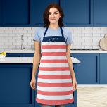 Tablier Couleurs modifiables avec bandes blanches Ajouter<br><div class="desc">Tablier personnalisé avec un motif à rayures blanches avec une couleur arrière - plan modifiable, cliquez sur le bouton personnaliser pour accéder. Pour modifier la couleur du corail, sélectionnez la couleur arrière - plan et modifiez sa couleur. Pour modifier la couleur bleue, sélectionnez le calque rectangle et modifiez sa couleur...</div>