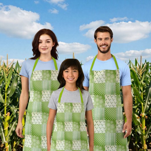 Tablier Coup de vintage vert jaune écru patchwork 