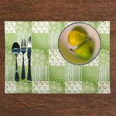 Tablier Coup d'oeil Rétro Vert Jaune Ecru Patchwork 