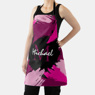 Tablier Coups de pinceau nuances de rose chaud nom avec mo