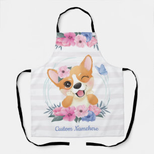 Tablier Couronne de fleurs de chien Corgi mignon Papillon