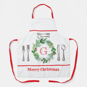 Tablier Couronne de Noël aquarelle MONOGRAMME Unisexe